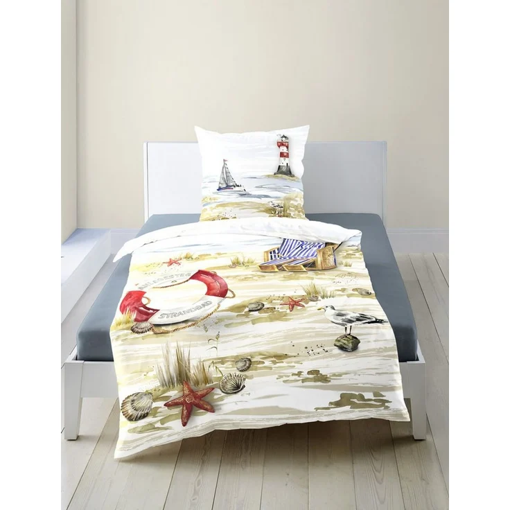 Bettwäsche Bierbaum Mako Satin 5330-20 Strand Maritim sand 135x200 – Bild 1
