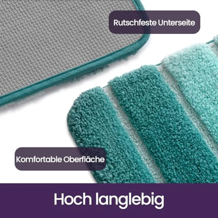 DEXI Badezimmerteppich rutschfest Badematte 40x60 cm,Badteppich Saugfähig Weich Maschinenwaschbar für Badezimmer,Grün – Bild 6