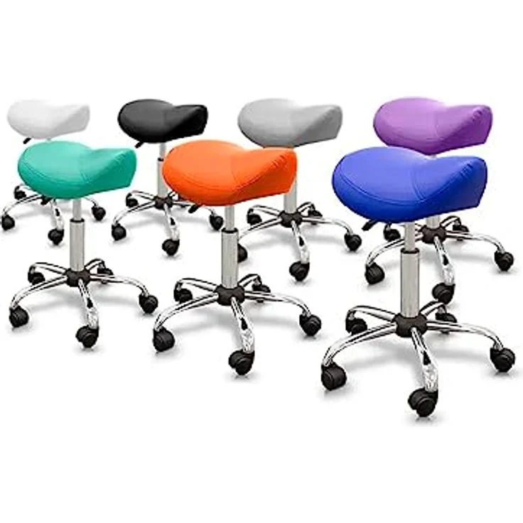 QUIRUMED Pony-Hocker, ergonomisch, mit Stahlgestell, grüne Farbe, Kunstlederpolsterung, höhenverstellbar, gepolsterter Sitz, drehbare Räder, bis 150 kg – Bild 8