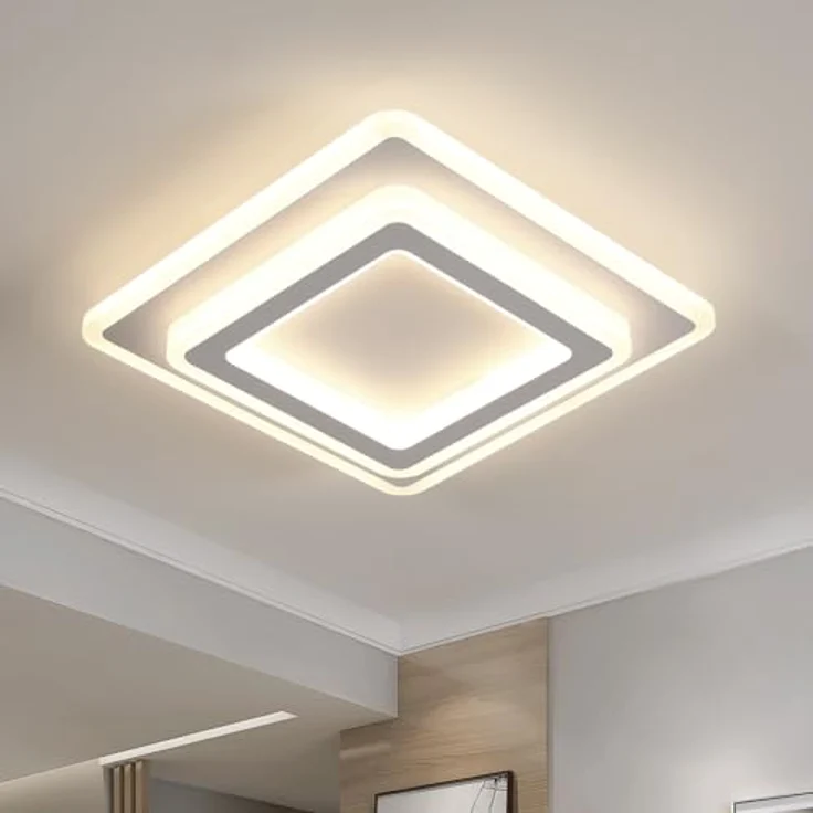 Goeco Quadratisch Deckenleuchte LED 44W LED Deckenlampe Wohnzimmer Moderne aus Metal 4500K Neutrales Licht LED Lampen Deckenbeleuchtung Acryl für Flur, Küche, Schlafzimmer, Weiß 29x29 cm – Bild 10
