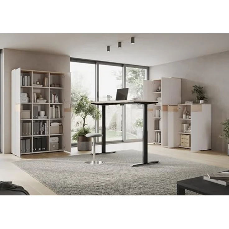 Germania Schreibtisch 7908-665, in Lindberg-Eiche-Nb./Schwarz, EL. höhenverstellbar, 160 x 120 x 80 cm (BxHxT) – Bild 7