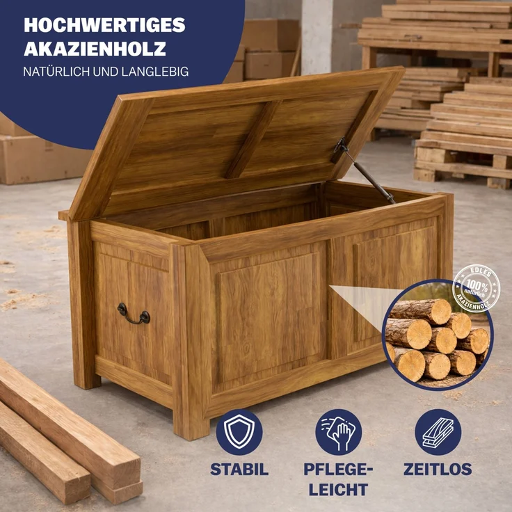 Deuba Holztruhe Truhe Antik Holz 85x44x48cm – Bild 9