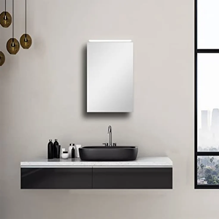 DSK LED-Spiegelschrank Aluminio Vegas, 40 x 60 cm, Silber, mit LED-Oberlicht und zwei Glaseinlegeböden – Bild 1