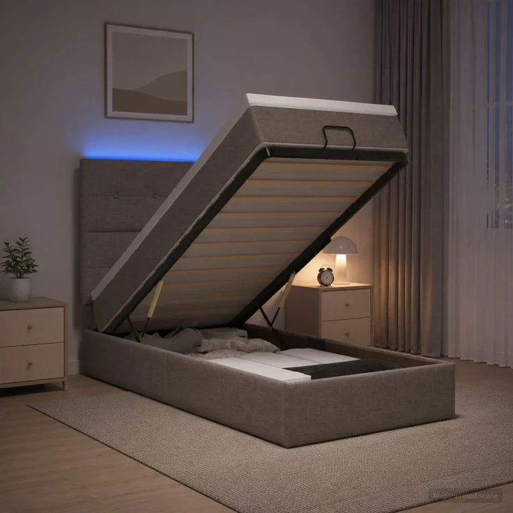 vidaXL Ottoman-Bett mit Matratze und LED Taupe 100 x 200 cm Stoff 3458052 – Bild 1