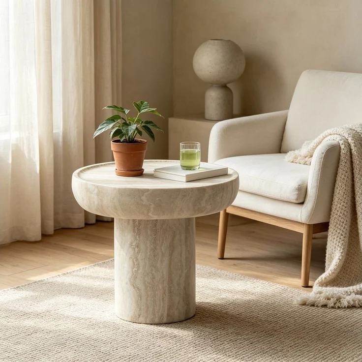 WILLIAMSPACE Couchtisch Runder Beistelltisch aus Fiberglas mit Steinoptik, Moderner Design (1 St), Maße ca.:φ50*45cm – Bild 1