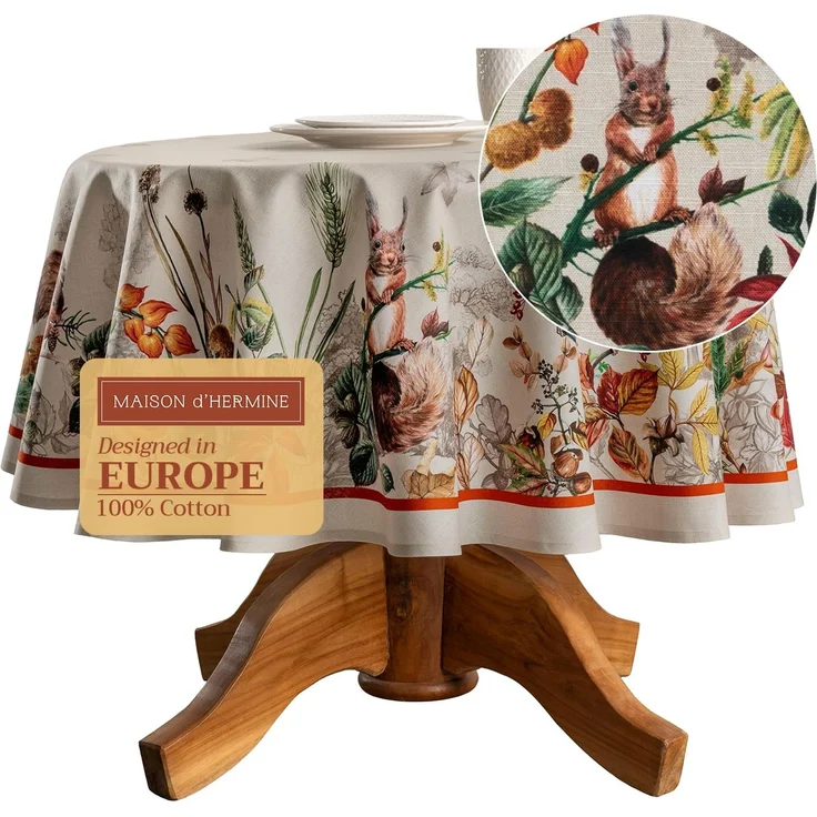 Maison d' Hermine Tischdecke, rund, 160 cm, 100% Baumwolle, wiederverwendbar, dekorativ, für den Alltag, Esszimmer, Bauernhaus, Zuhause, Party, Feste und Hochzeit, Recolte