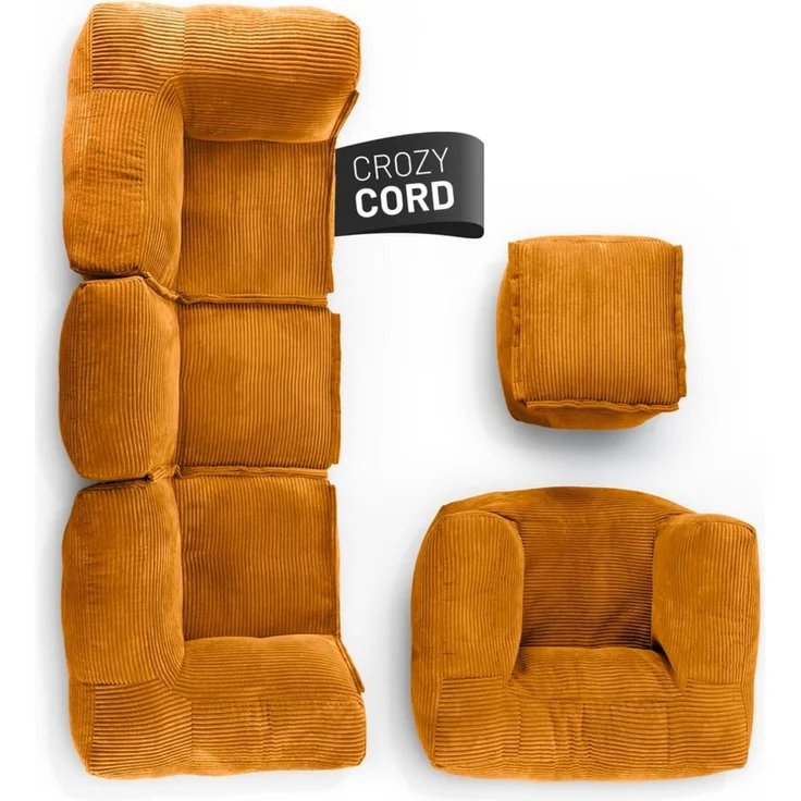 Lumaland Modulares Basic Set - Cord-Reihe | Indoor Sitzsäcke mit Softer Struktur, ideal Sofa Modulen & zum Pouf | Bean Bag mit Füllung - für Wohnzimmer & Co. – Bild 2