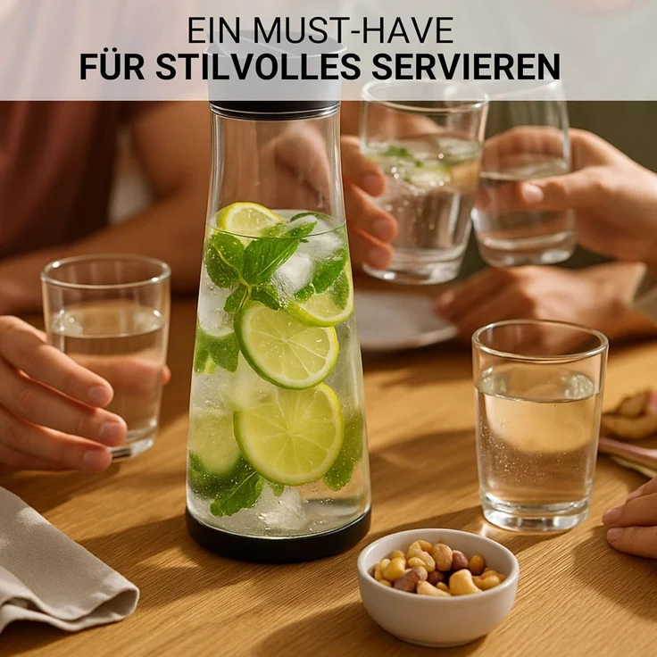elasto Wasserkaraffe 1 Liter Karaffe mit Deckel und praktischem Ausgießer für zu Hause – Bild 6