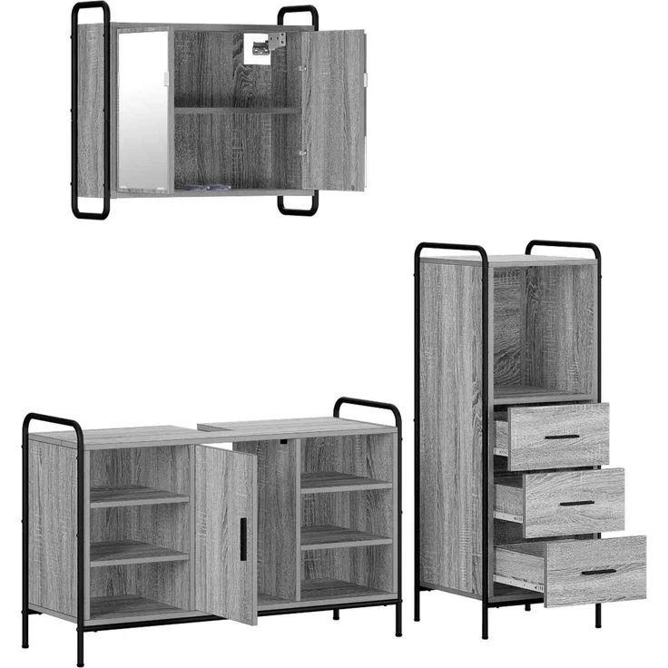 vidaXL Badezimmerschrank-Set 3 stk. Sonoma-Grau 40 x 36 x 109,5 cm 3444540 – Bild 6