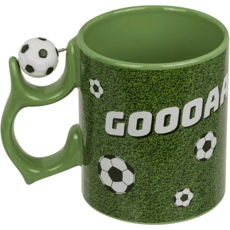 Kaffeetasse Fußball mit Spinner-Griff ca. 13 x 8 cm aus Steingut