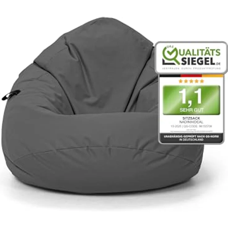 Nadimaideal Sitzsack Tropfenform Kastanie | Bodenkissen für Kinder & Erwachsene | Indoor & Outdoor | Gaming Sitzsack - Sitzkissen - Beanbag | Füllung EPS Perlen (Anthrazit, XXL-Durchmesser 88 cm) – Bild 2