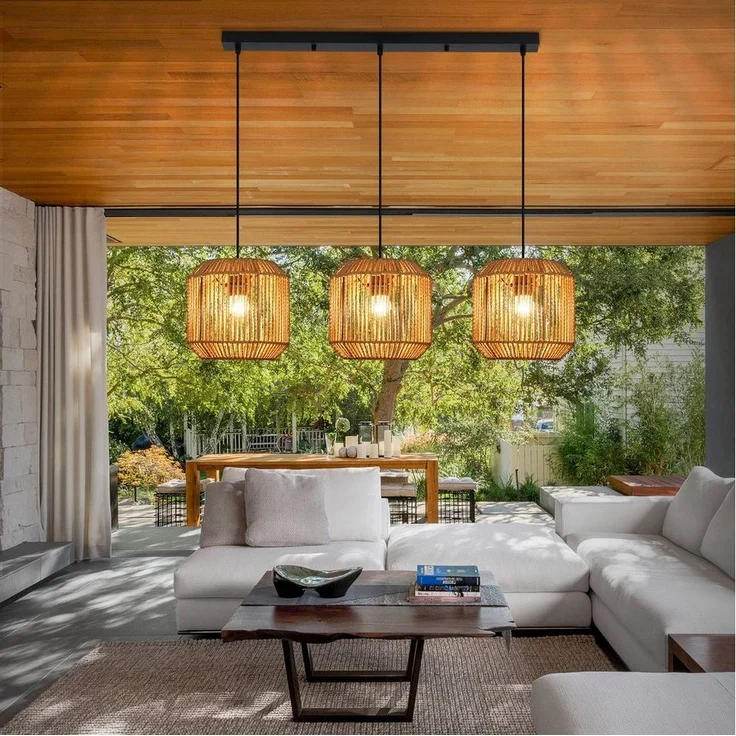 Nettlife Pendelleuchte Rattan 3 flammig Höhenverstellbar Boho E27 Hängeleuchte, Ballonflecht, Ohne Leuchtmittel, für Schlafzimmer Wohnzimmer/Ohne Leuchtmittel – Bild 3