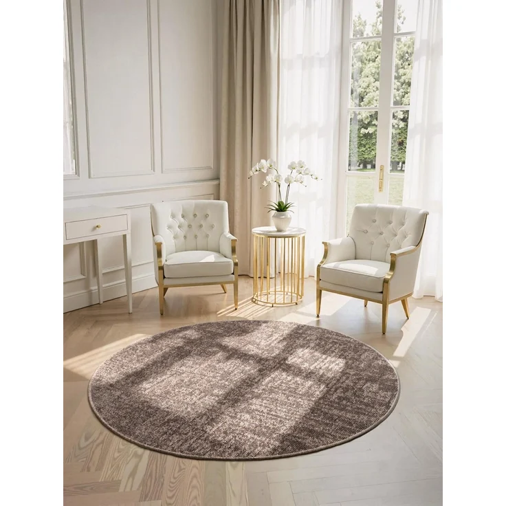 Elle Decoration Brilliance - Kurzflor Teppich Prisma, Wohnzimmerteppich mit Raster Design, Kachel, Quadrat Muster, Glänzender, Moderner Teppich für Wohnzimmer, Schlafzimmer - Beige, Ø 200 cm