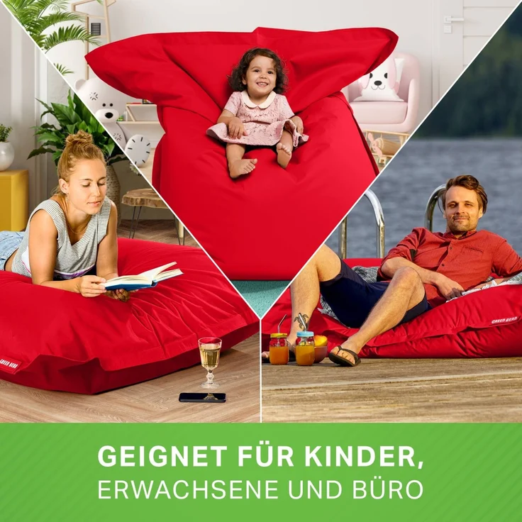Green Bean® Outdoor Sitzsack, waschbar & wetterfest, Polyester-PVC-Stoff, Rot, 140x180 cm, 380 Liter – Bild 3