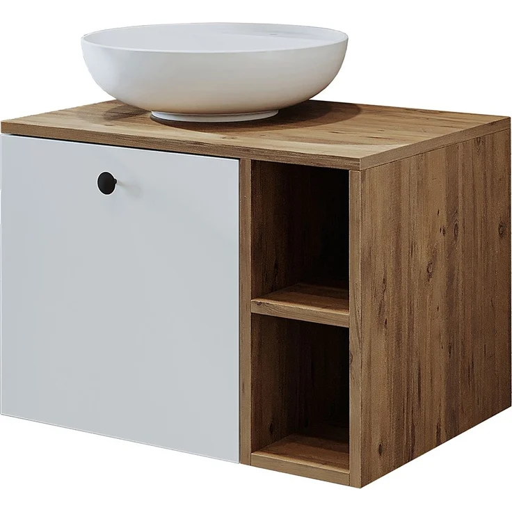 Roomart LOTUS-I-65 Badmöbel Set– 2-teiliges Badezimmermöbel Set - Waschbecken mit Unterschrank - H 45 x B 45 x T 65 cm • Weiß-Eiche – Bild 6