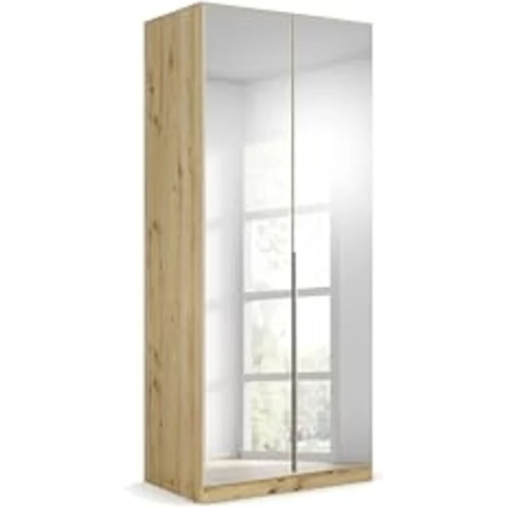 Rauch Möbel Alabama, Kleiderschrank für Schlafzimmer, Kinderzimmer, Wohnzimmer, Garderobe, Flur, 2-türig, Spiegel, mit Zubehör Premium, Farbe Beige/Eiche Artisan. Holz, Breite 91 cm – Bild 1