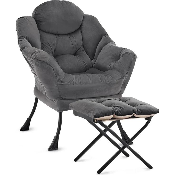Sessel Lazy Chair Ottomane Ohrensessel Hocker Dunkelgrau – Bild 7