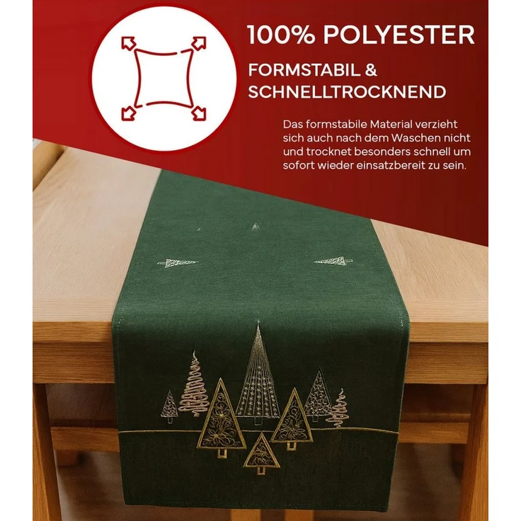 texpot Tischdecke Tischläufer Stickerei Tannenbäume Winter Weihnachten Deko (1-tlg) – Bild 3