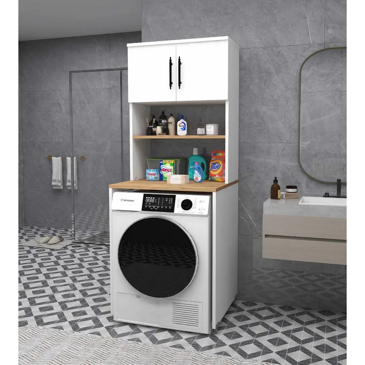 Skye Decor 'Washing Machine 3 Shelf - Atlantic Pine, White' Waschmaschinenunterschrank, Atlantik-Kiefer / Weiß, 65 x 173-175,5 x 60 cm