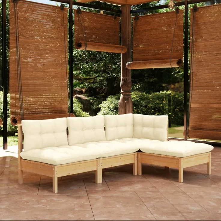 vidaXL 4-tlg. Garten-Lounge-Set mit Creme Kissen Kiefernholz 3096298