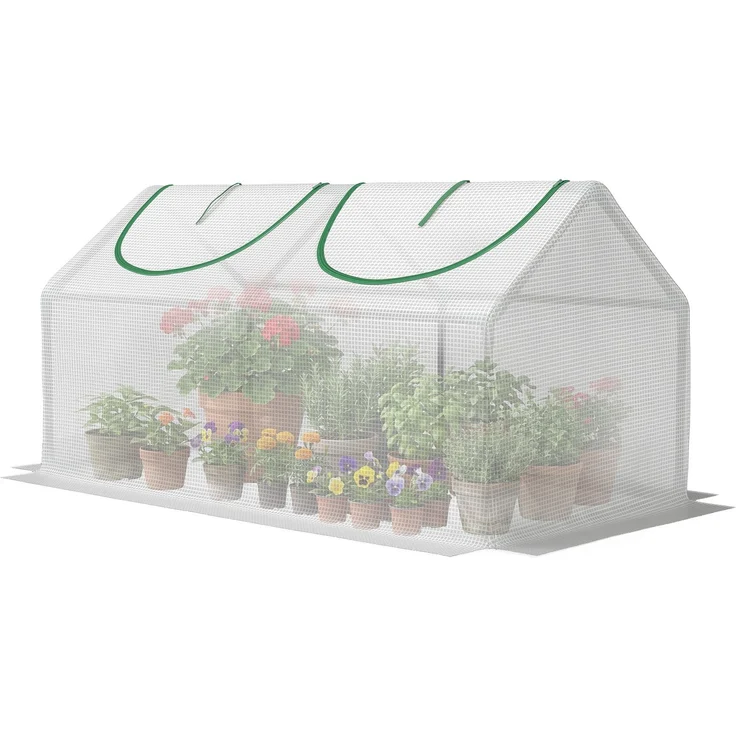 MELAYR, Mini-Gewächshaus mit 2 aufrollbaren Fenstern, hochdichter PE-Folie (140 g/m²), 120 x 60 x 60 cm, weiß – Bild 2