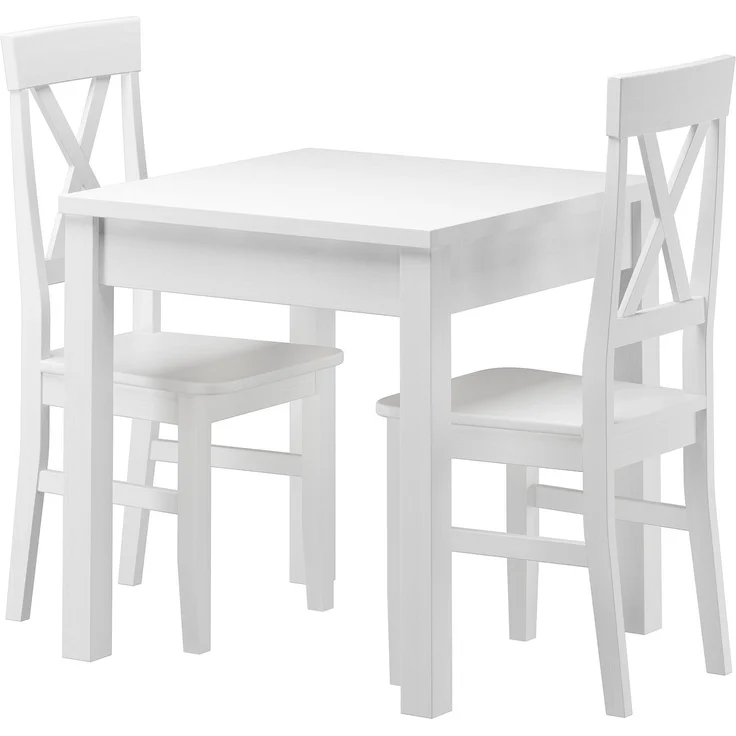 Stilvolle kleine Essgruppe Tisch 2 Stühle Kiefer Massivholz waschweiß 90.70-50 A W Set 23 – Bild 2