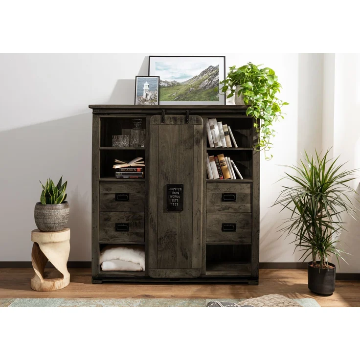 Highboard Mango 142x45x147 grau lackiert RAILWAY #262 – Bild 3