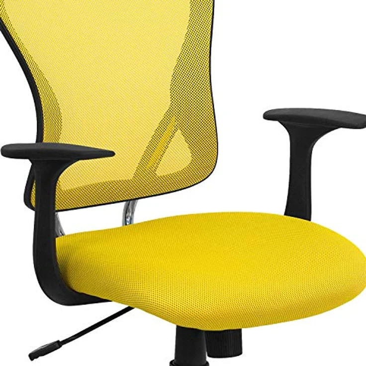 Flash Furniture Alfred Bürostuhl mit mittelhoher Rückenlehne, Netzstoff, drehbar, mit Chromfuß und Armlehnen, Gelb – Bild 9