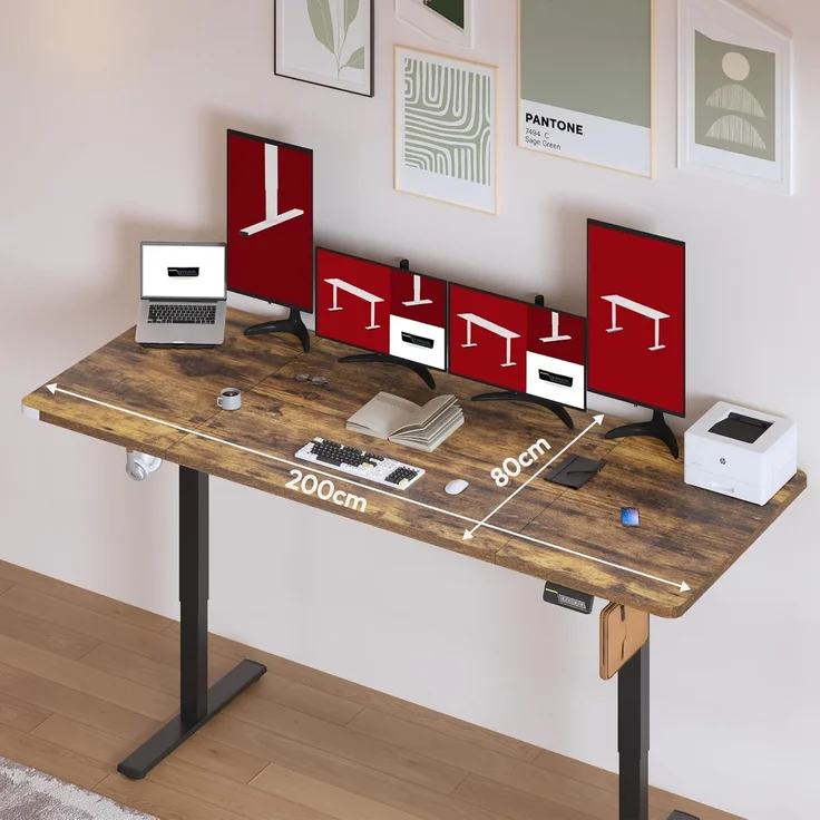SANODESK Höhenverstellbarer Schreibtisch 200x80 cm Schreibtisch Höhenverstellbar Elektrisch Ergonomischer Steh-Sitz Tisch Computertisch für Heimbüro Homeoffice(braun) – Bild 6