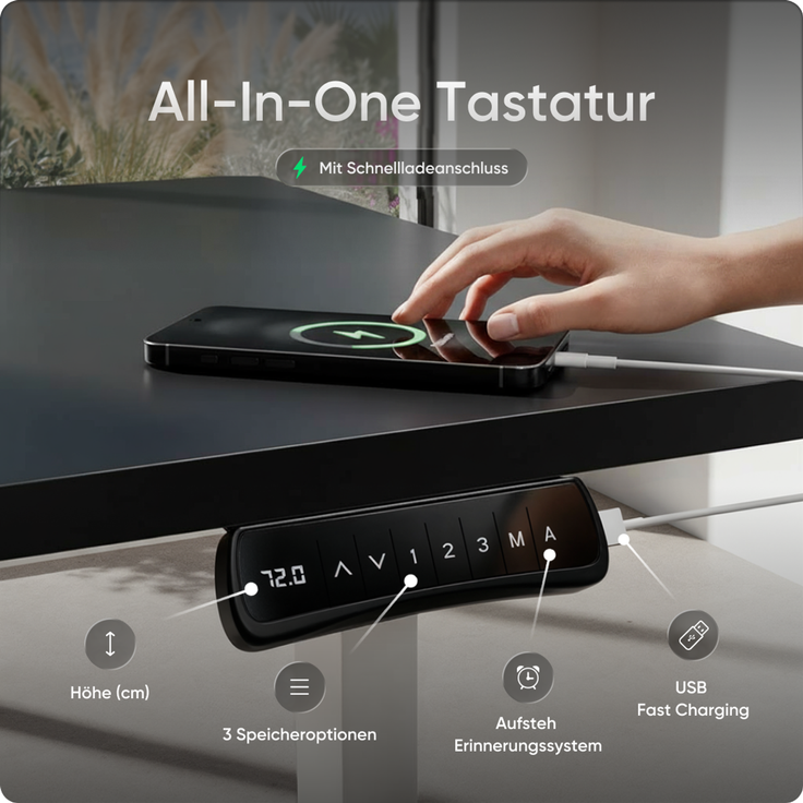 DESKSPACE PRO Plus Höhenverstellbarer Schreibtisch Gestell - Dual-Motor Tischgestell, Elektrisches Tischgestell mit Memory Funktion (Weiß) – Bild 7