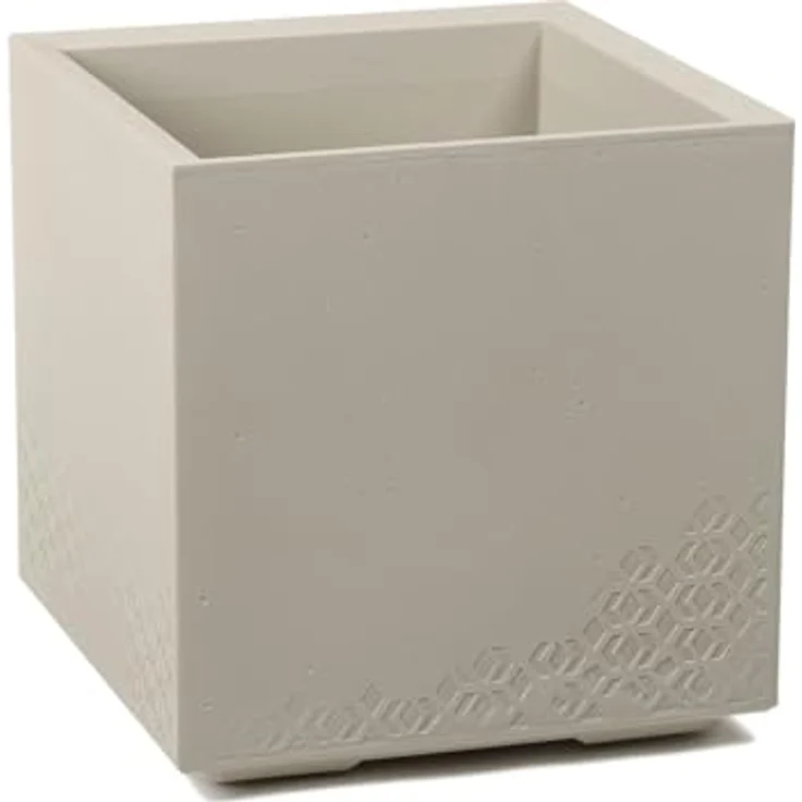 LAMELA Pflanzkübel mit Rollen 40 cm, 36L – Blumentopf aus Kunststoff in Betonoptik – Übertopf mit Wasserablauf – Modern für Innen & Außen - Wetterfest & Pflegeleicht, Beige – Bild 2