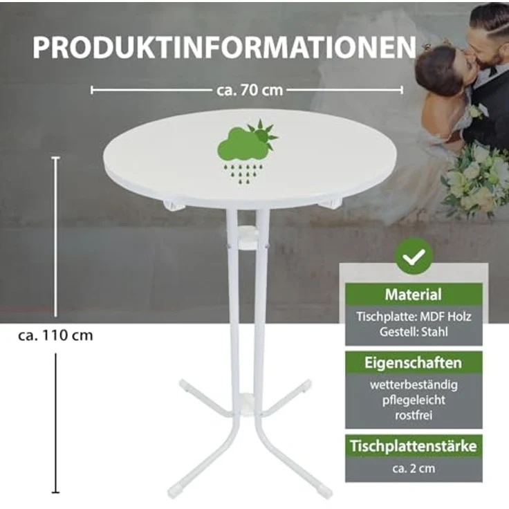 2x Stehtisch klappbar Ø 70 cm Höhe 110 cm Stahl Gastrotisch Partytisch Bistrotisch in Weiß – Bild 2
