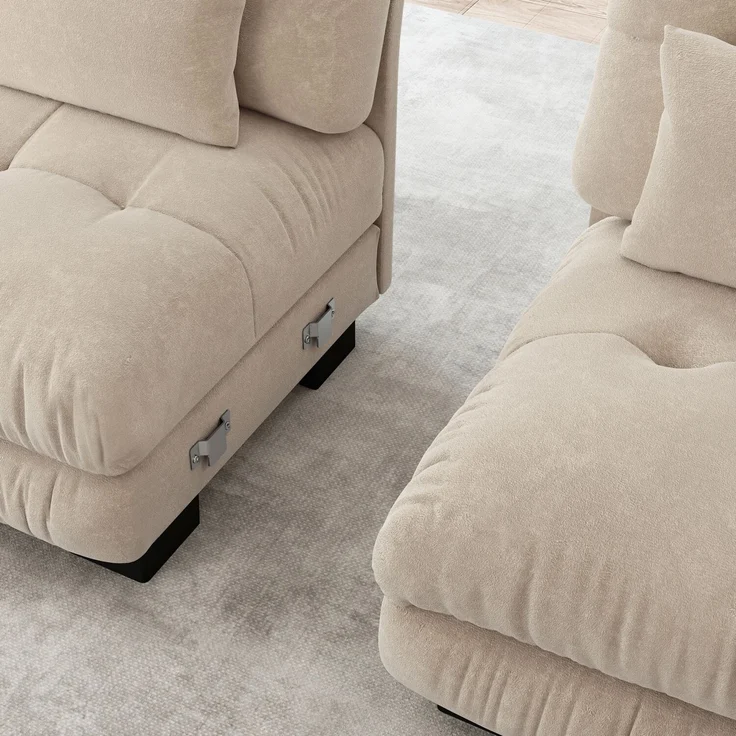 3-Sitzer Modulares Ecksofa mit Tiefensitz,80% Chenille Schlafsofa Komfortabel Gepolstert für Wohnzimmer Apartment Studio Büro,Chenille,Hellbraun, – Bild 9