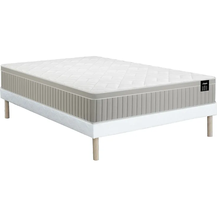 Vente-unique - SOMIRA Set aus Matratze und Bettgestell Stoff Weiß - B 160 cm x H 31 cm x L 200 cm