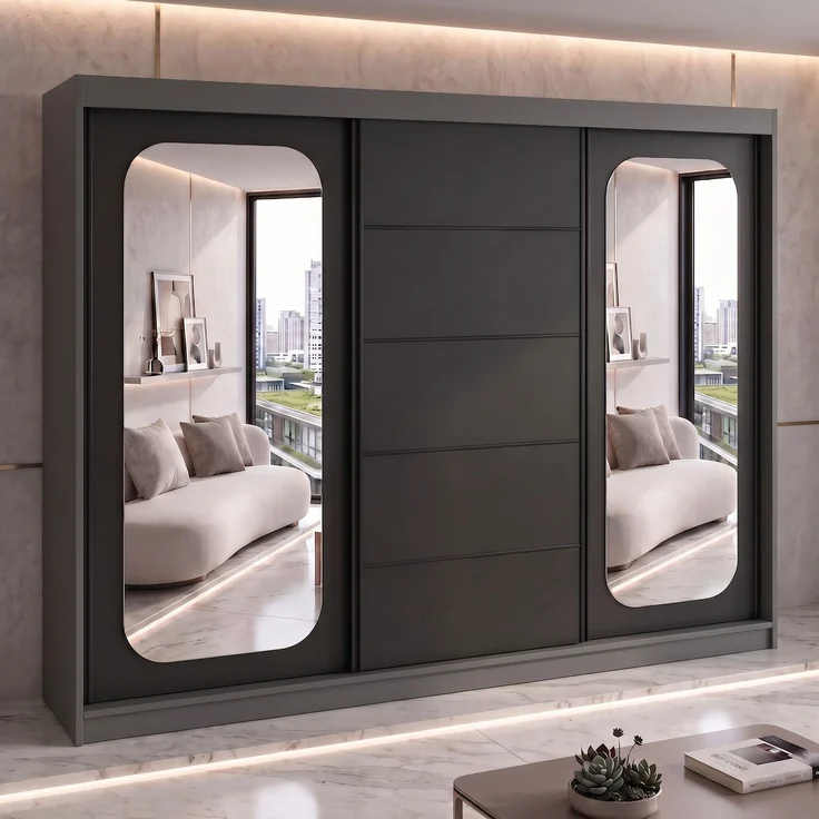 BELANO Schwebetürenschrank 200 cm mit Spiegel – Kleiderschrank mit Schiebetüren, Innenausstattung: Comfort – Bild 2