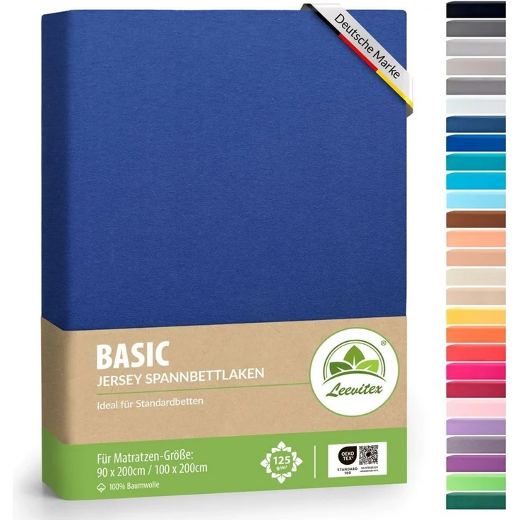 leevitex® Spannbettlaken 120x200cm - 130x200cm | Spannbetttuch Bettlaken | 100% Jersey Baumwolle | Matratzenhöhe bis 25 cm | Ökotex | Royalblau/Königsblau – Bild 1