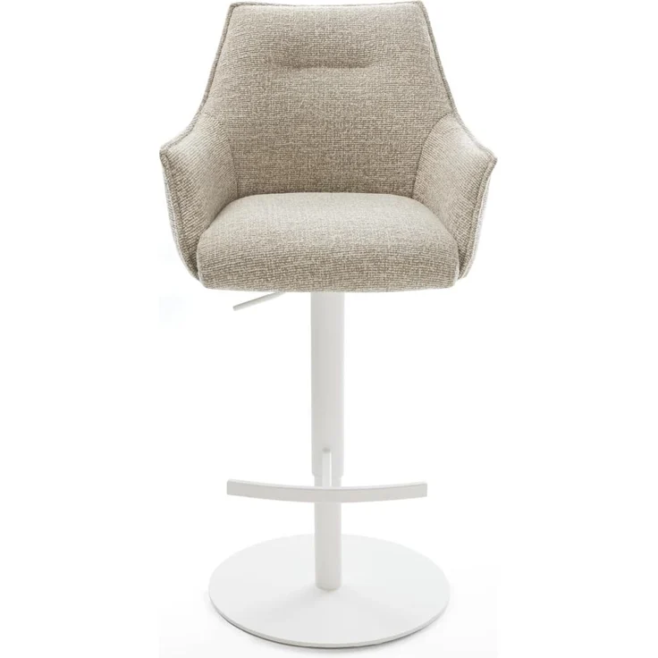 Barstuhl Alja-Flex Webstoff Soft Beige Drehfuß höhenverstellbar Metall Weiß Taschenfederkern – Bild 3