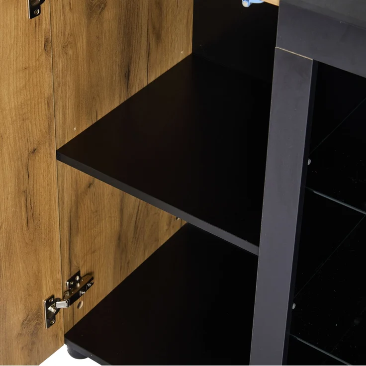 DESVIAE Sideboard mit LED-Beleuchtung und 3 Schubladen, 140x80x40 cm, Spanplatte, Braun/Schwarz – Bild 9