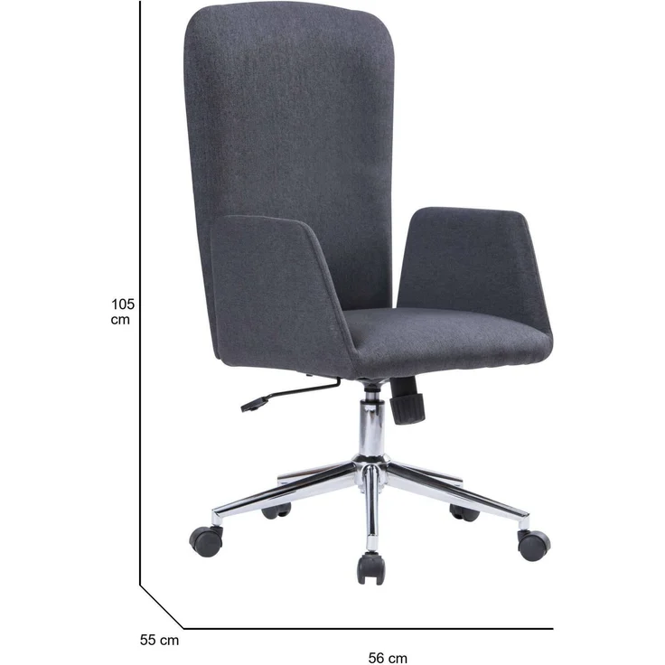 Dmora Stuhl mit Rädern Petrarca, Präsidentensessel mit Armlehnen, Ergonomischer Chefbürostuhl, 55x56h98/105 cm, Grau – Bild 3