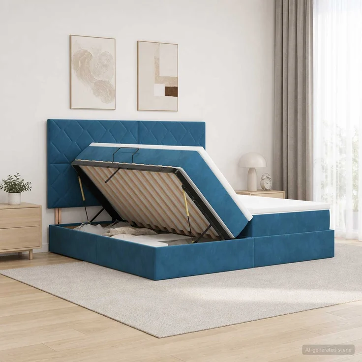 vidaXL Aufbewahrungsbett mit Kopfteil Dunkelblau 180 x 200 cm Samt 3459841 – Bild 1