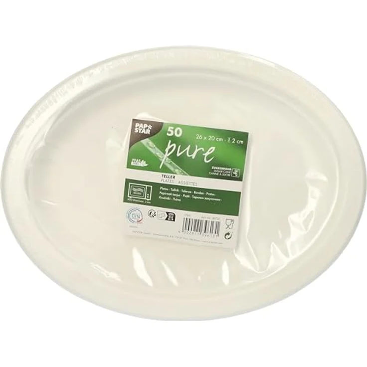 50 Teller, Zuckerrohr "pure" oval 26 cm x 20 cm x 2 cm weiss – Bild 2