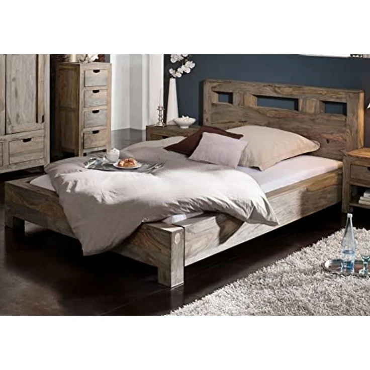 Bett Sheesham 200 x 200 x 90 grau geölt NATURE GREY #204 – Bild 6