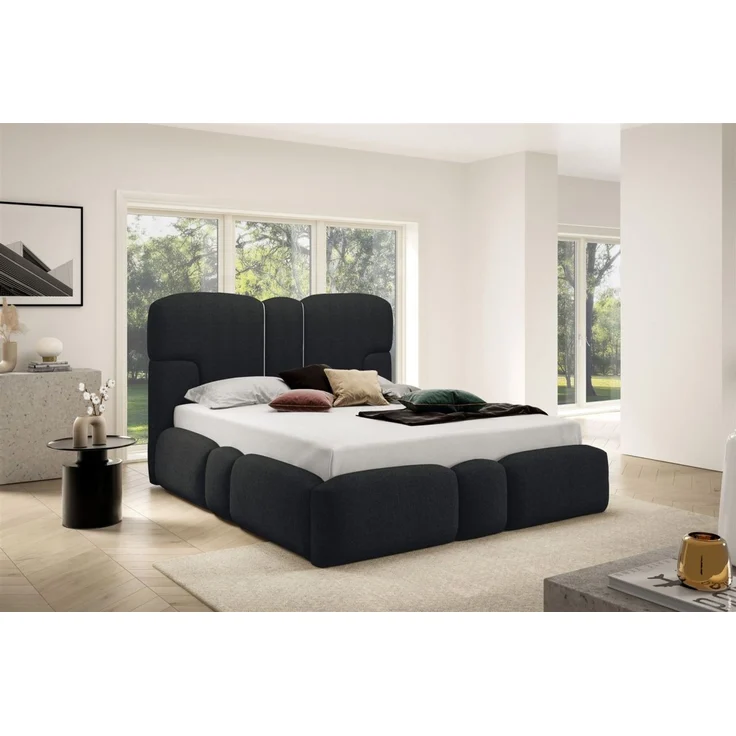 Polsterbett Schlafzimmerbett JORDAN 140x200cm Komplettset in Stoff Doha Schwarz – Bild 2