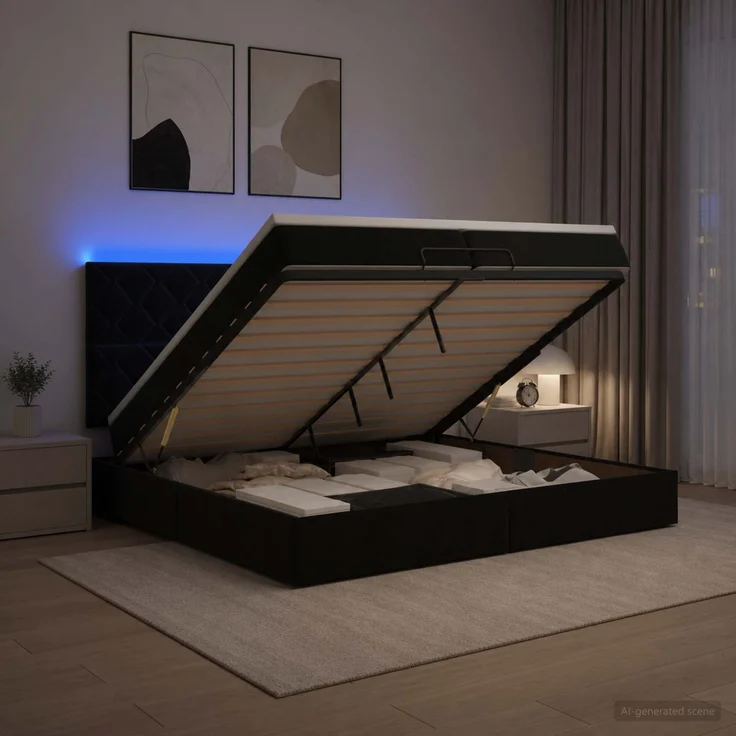 vidaXL Ottoman-Bett mit Matratze und LED Schwarz 200 x 200 cm Samt 3458399 – Bild 4