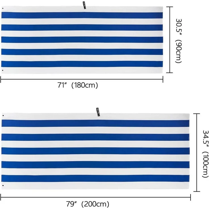 Strandtuch Mikrofaser saugfähig Streifen Blau XXL 180x90cm – Bild 3