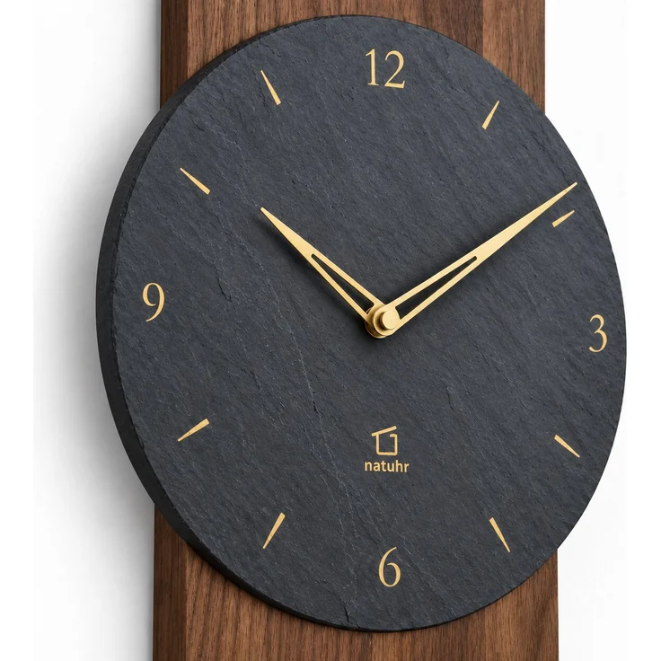 Natuhr Wanduhr F4000D Steineiche Funkwanduhr aus dunkler Eiche mit Schiefer – Massivholz Eiche – Eiche dunkel – 34 × 24 × 5 cm – Bild 3