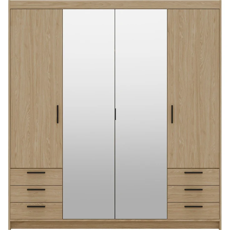 AX LIVING Geölte Eiche Kleiderschrank mit Spiegel Storicos 4T6S 176,3cm Groß – Bild 2