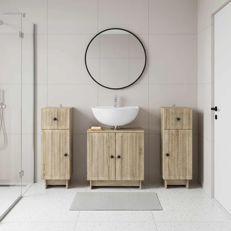 vidaXL 3-teiliges Badezimmer-Schranksystem EDE 3 stk. Sonoma-Eiche 3417983 – Bild 1