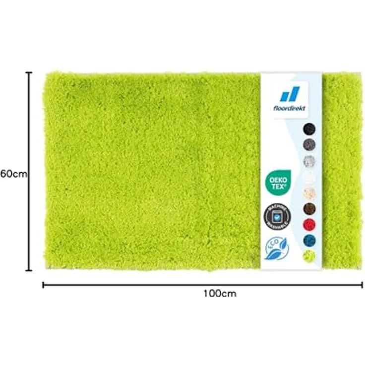 Floordirekt Badematte Sky, Hochflor Badezimmerteppich, rutschhemmend, schnell trocknend, geeignet für Fußbodenheizung, eckig & rund, 60 x 100 cm, Apfelgrün – Bild 2