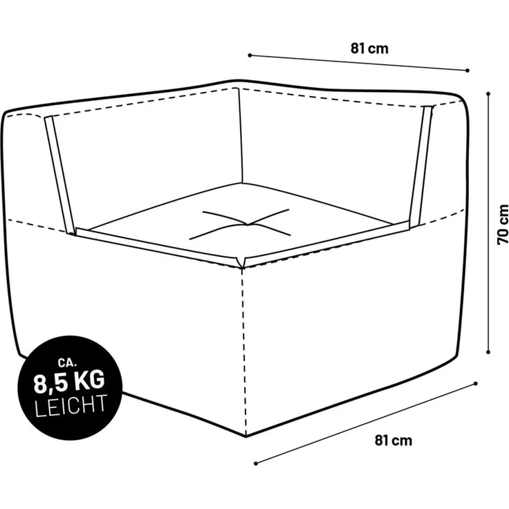 Lumaland Sitzsack-Sofa, Polyester, Eckteil, Grau, 70 x 81 x 81 cm – Bild 9